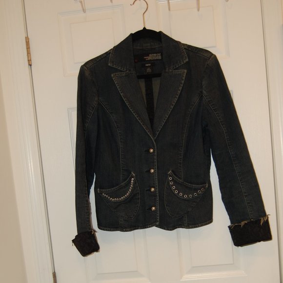 GUESS CO Women's Large Fitted Denim Dark  Blue Jacket  Size Large - Picture 2 of 11